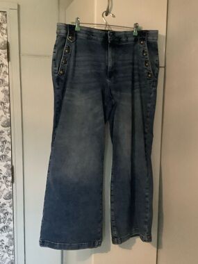 St. John's Bay Distressed Blue Wide-Leg Jeans with Side Button Detail